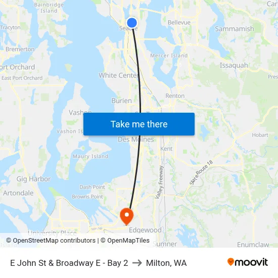 E John St & Broadway E - Bay 2 to Milton, WA map