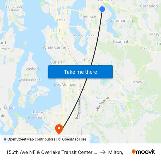 156th Ave NE & Overlake Transit Center - Bay 7 to Milton, WA map
