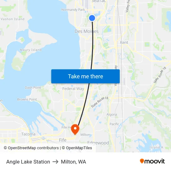 Angle Lake Station to Milton, WA map