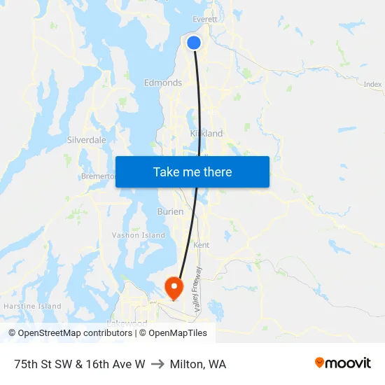 75th St SW & 16th Ave W to Milton, WA map