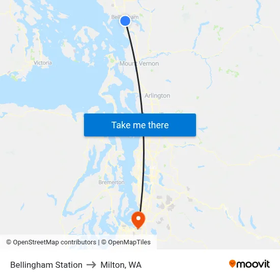 Bellingham Station to Milton, WA map