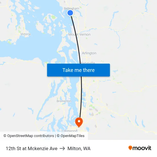 12th St at Mckenzie Ave to Milton, WA map