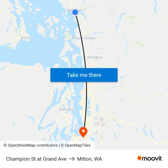 Champion St at Grand Ave to Milton, WA map
