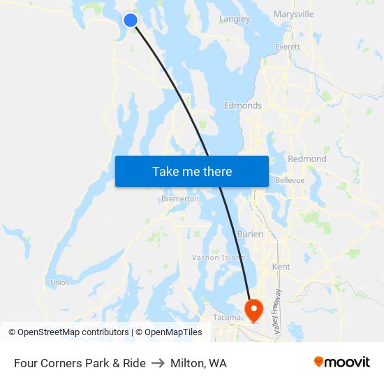 Four Corners Park & Ride to Milton, WA map