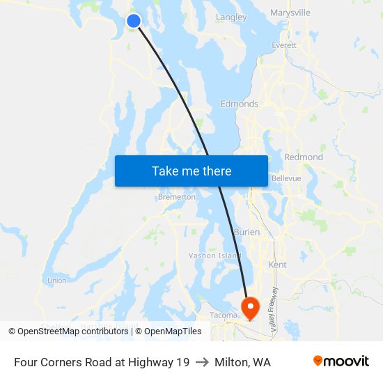 Four Corners Road at Highway 19 to Milton, WA map