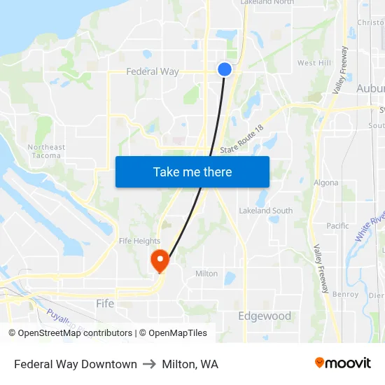 Federal Way Downtown to Milton, WA map