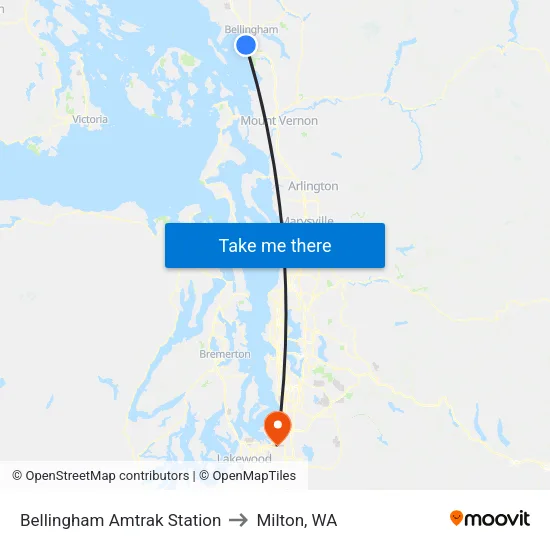 Bellingham Amtrak Station to Milton, WA map