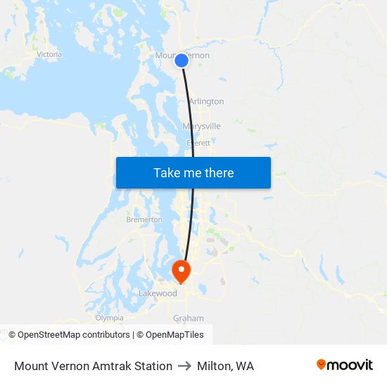 Mount Vernon Amtrak Station to Milton, WA map