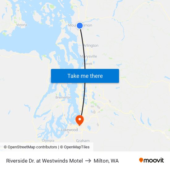 Riverside Dr. at Westwinds Motel to Milton, WA map