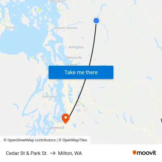 Cedar St & Park St. to Milton, WA map