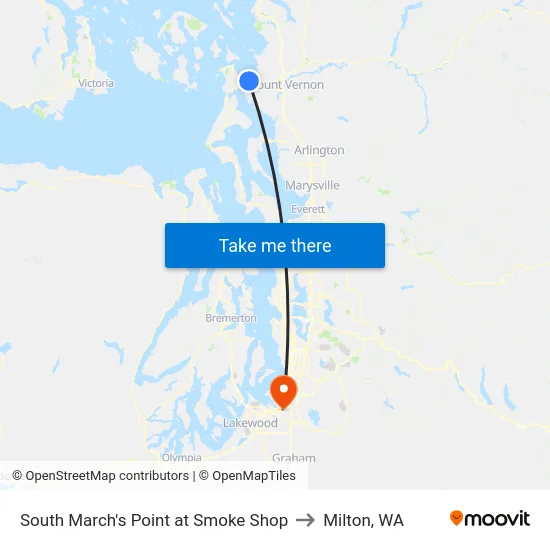 South March's Point at Smoke Shop to Milton, WA map