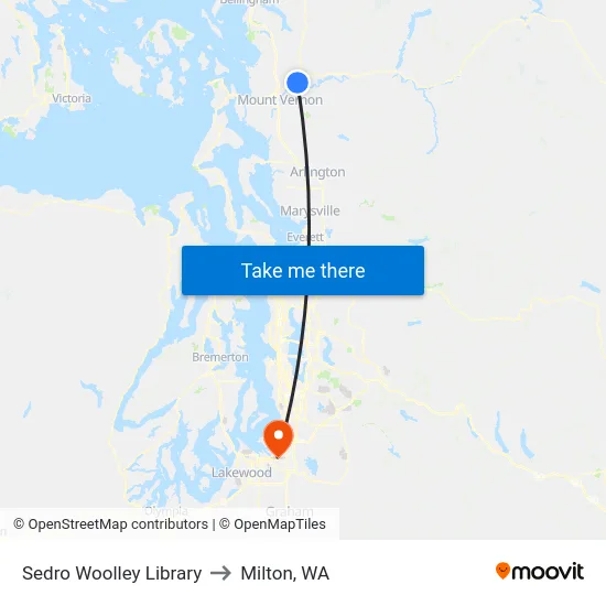 Sedro Woolley Library to Milton, WA map