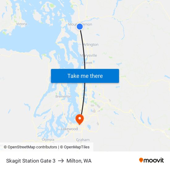 Skagit Station Gate 3 to Milton, WA map