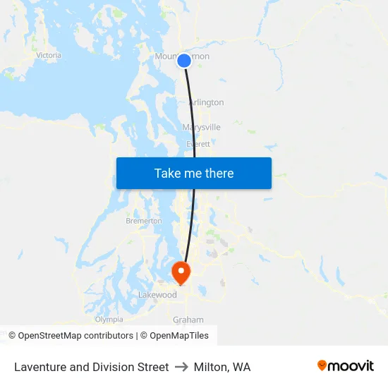 Laventure and Division Street to Milton, WA map