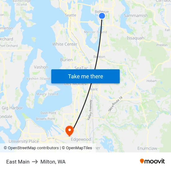 East Main to Milton, WA map