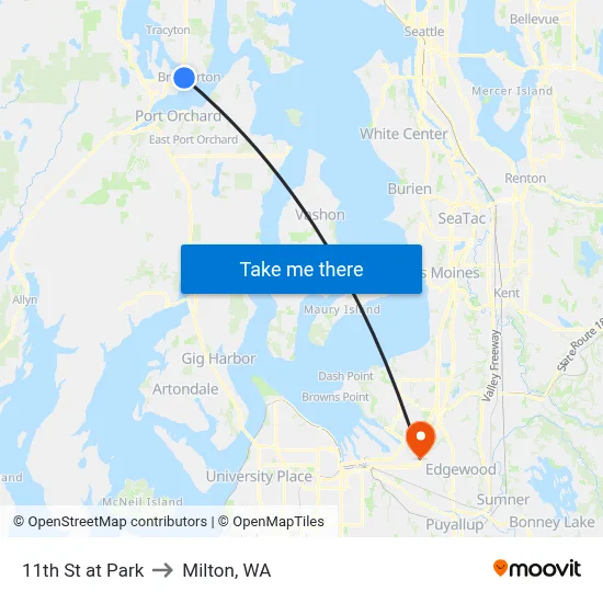 11th St at Park to Milton, WA map