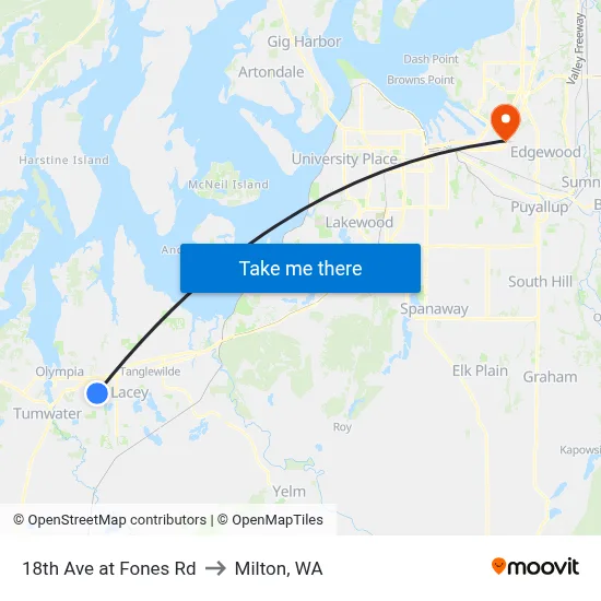 18th Ave at Fones Rd to Milton, WA map