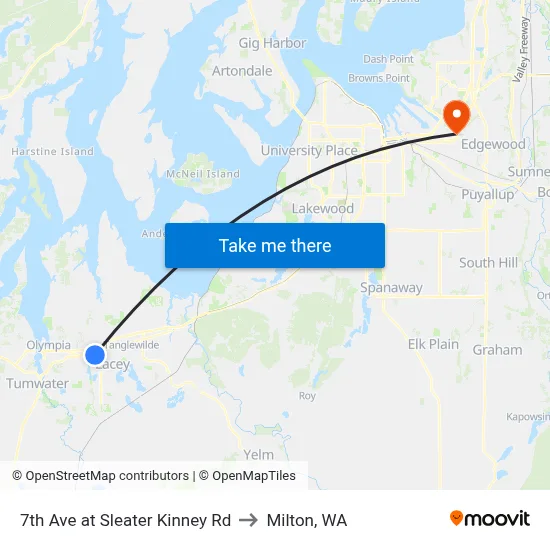 7th Ave at Sleater Kinney Rd to Milton, WA map