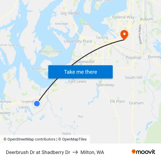 Deerbrush Dr at Shadberry Dr to Milton, WA map