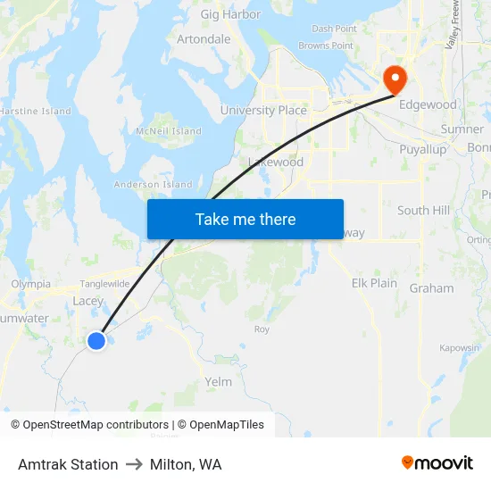 Amtrak Station to Milton, WA map