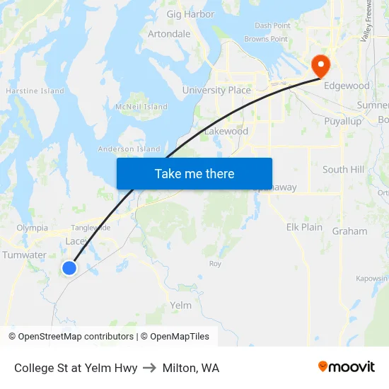 College St at Yelm Hwy to Milton, WA map
