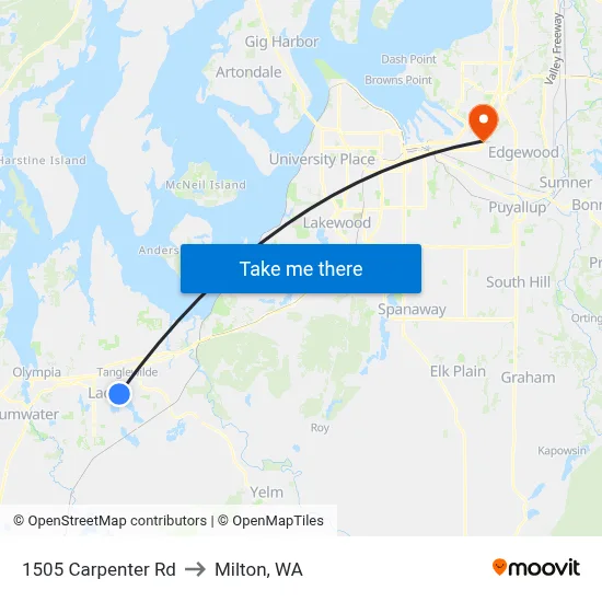 1505 Carpenter Rd to Milton, WA map