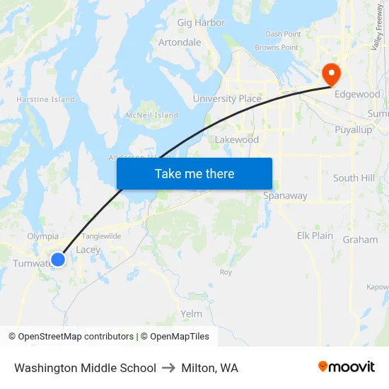Washington Middle School to Milton, WA map