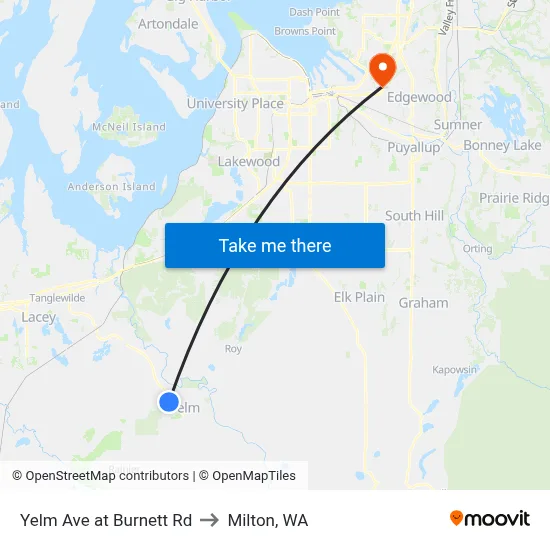 Yelm Ave at Burnett Rd to Milton, WA map
