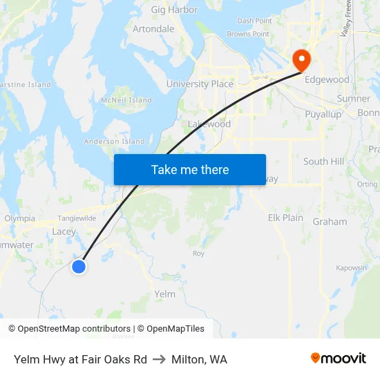 Yelm Hwy at Fair Oaks Rd to Milton, WA map