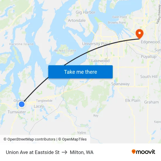 Union Ave at Eastside St to Milton, WA map