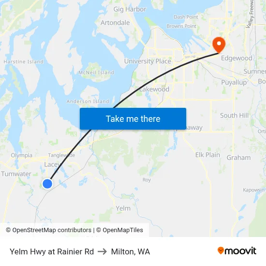 Yelm Hwy at Rainier Rd to Milton, WA map
