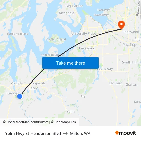 Yelm Hwy at Henderson Blvd to Milton, WA map