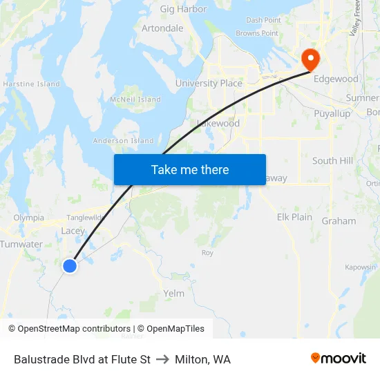Balustrade Blvd at Flute St to Milton, WA map