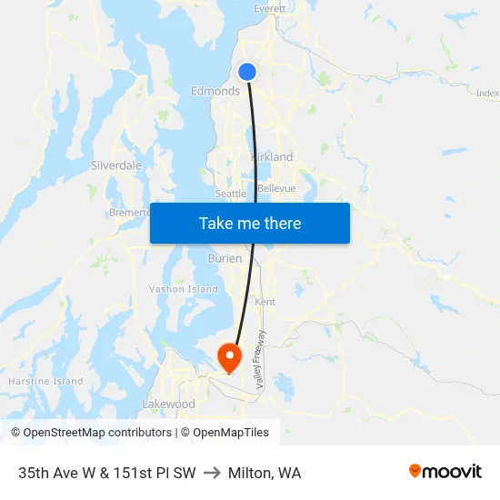 35th Ave W & 151st Pl SW to Milton, WA map