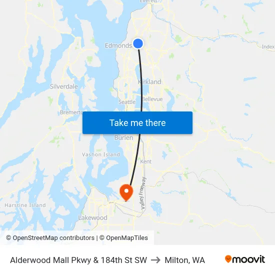 Alderwood Mall Pkwy & 184th St SW to Milton, WA map
