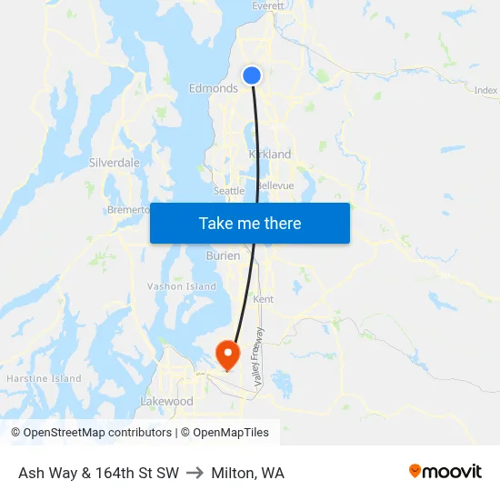 Ash Way & 164th St SW to Milton, WA map