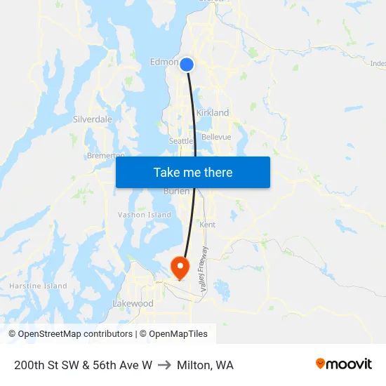 200th St SW & 56th Ave W to Milton, WA map