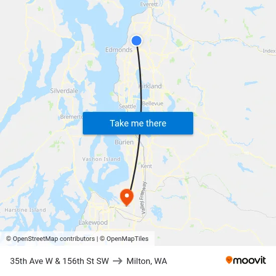 35th Ave W & 156th St SW to Milton, WA map