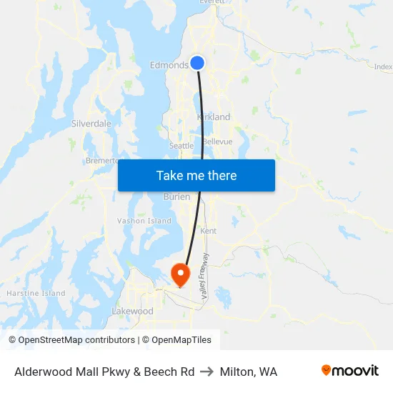 Alderwood Mall Pkwy & Beech Rd to Milton, WA map