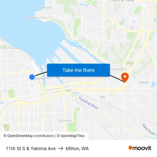 11th St S & Yakima Ave to Milton, WA map