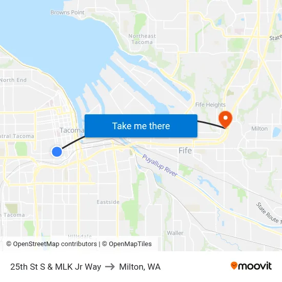 25th St S & MLK Jr Way to Milton, WA map