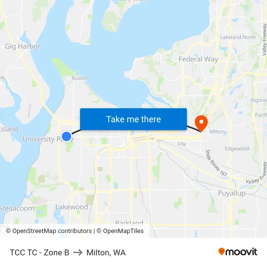TCC TC - Zone B to Milton, WA map