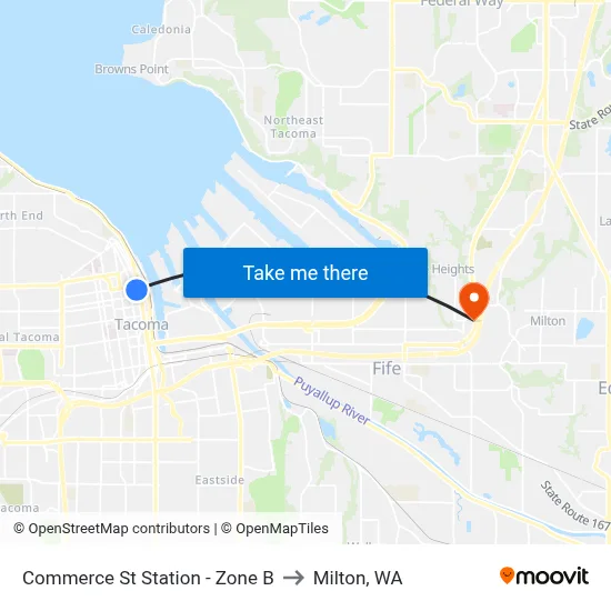 Commerce St Station - Zone B to Milton, WA map