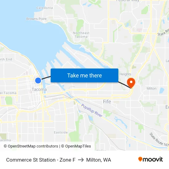 Commerce St Station - Zone F to Milton, WA map