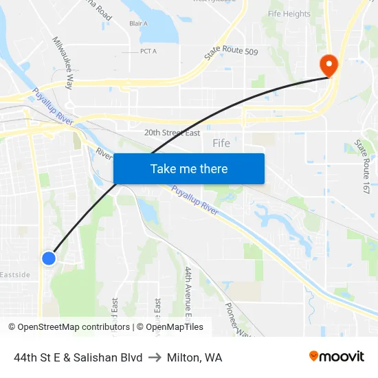 44th St E & Salishan Blvd to Milton, WA map