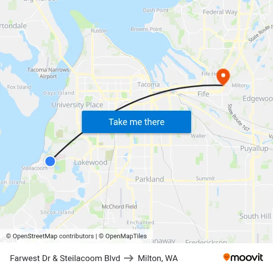 Farwest Dr & Steilacoom Blvd to Milton, WA map