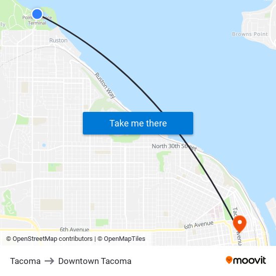 Tacoma to Downtown Tacoma map
