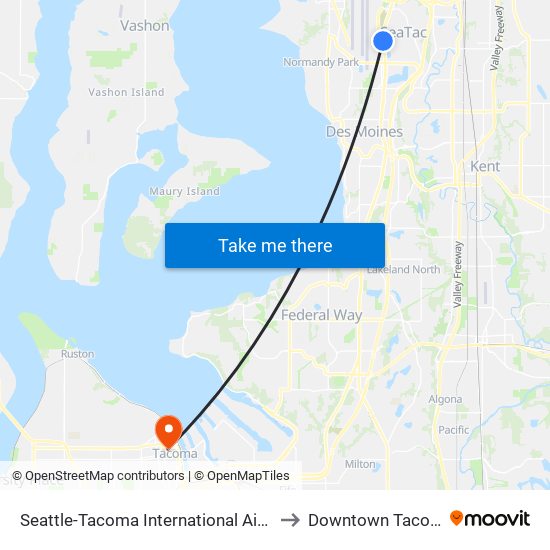 Seattle-Tacoma International Airport to Downtown Tacoma map