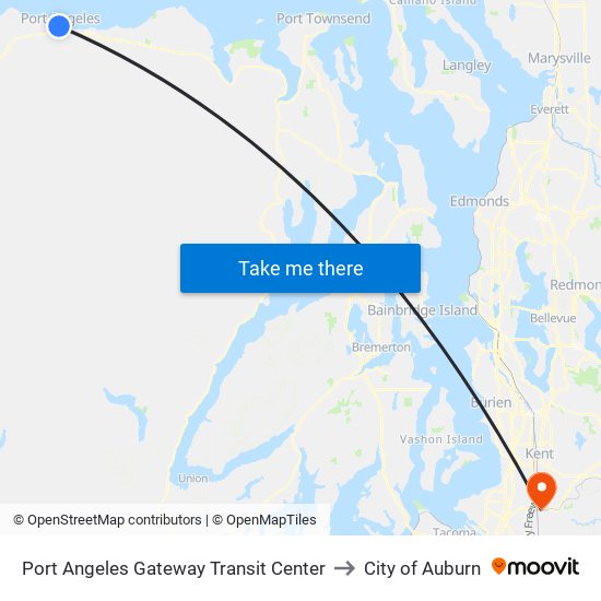 Port Angeles Gateway Transit Center to City of Auburn map