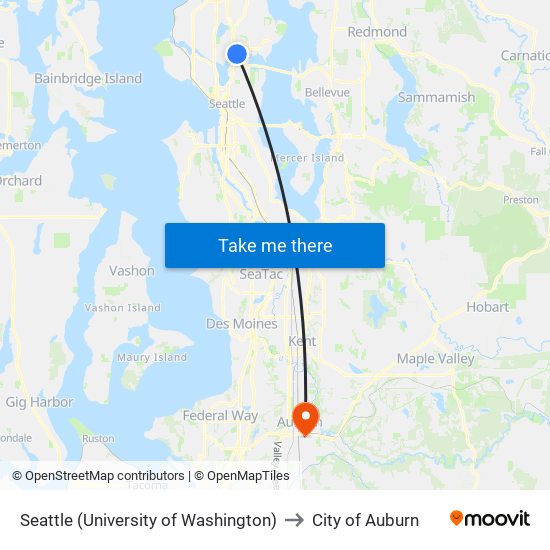 Seattle (University of Washington) to City of Auburn map